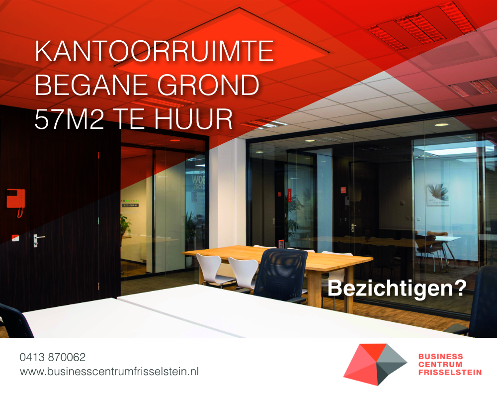 Nu te huur bij Business Centrum Frisselstein: mooie kantoorruimte op de begane grond! 